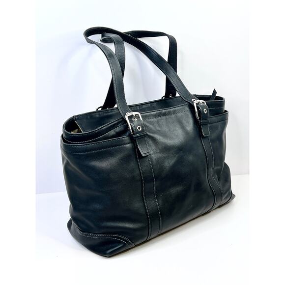 Authentic Coach Hampton Large Black Leather Tote Bag Purse F063-F10288 - Picture 2 of 16